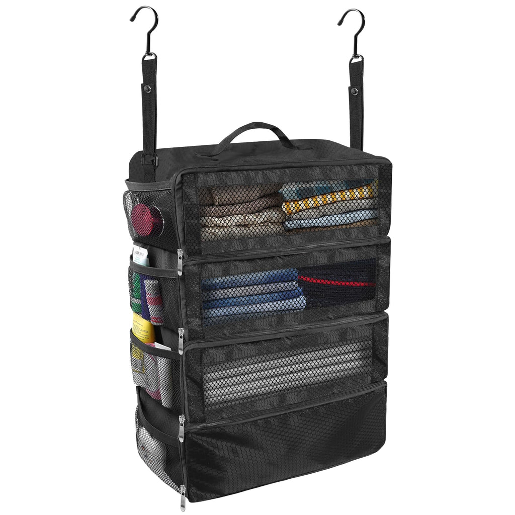 Collapsible Hanging Suitcase Organizer with Portable Travel Shelves
