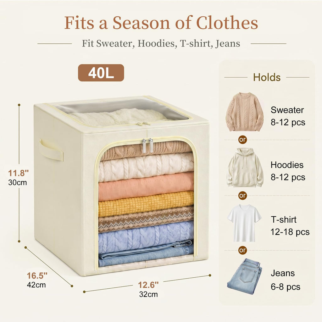 Clothes Storage Bins with Metal Frame for Closet Organization