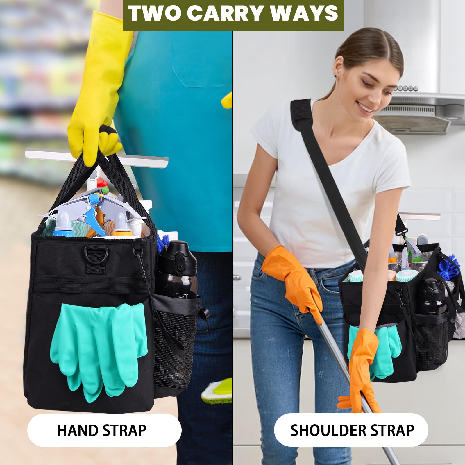 Large Wearable Cleaning Caddy Bag with Detachable Divider and Straps