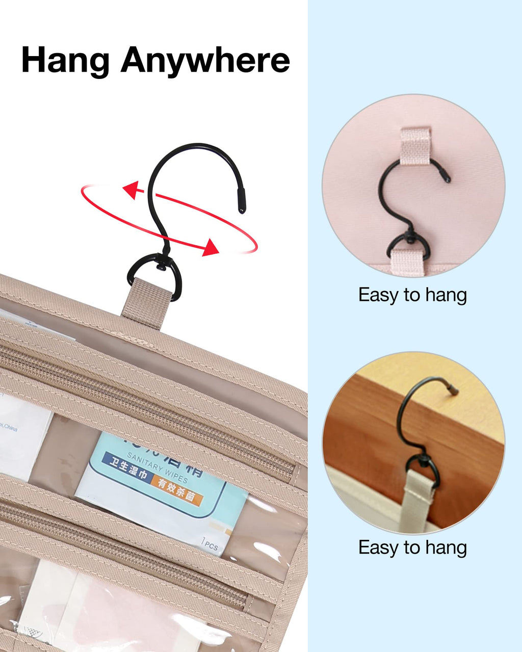 Hanging Travel Toiletry and Makeup Organizer with Transparent Cosmetic Bag