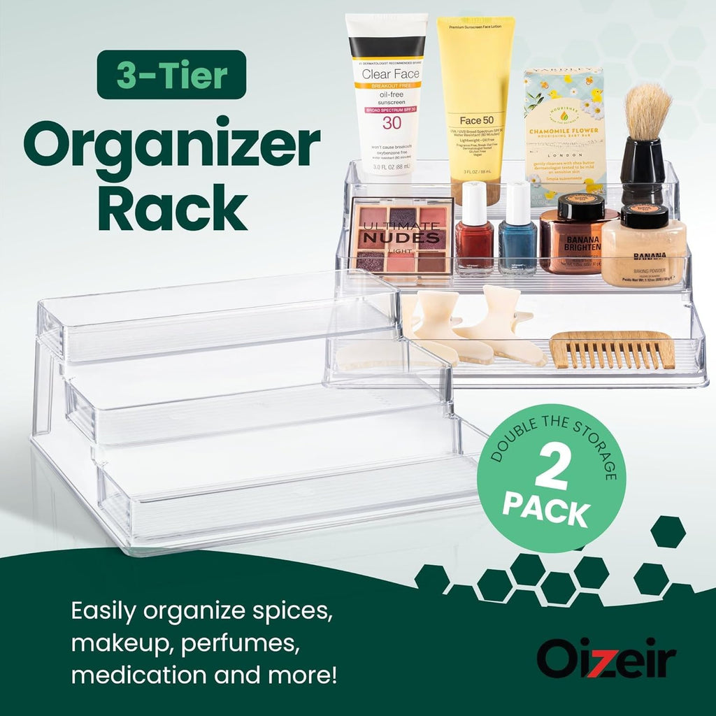 Clear Three Tier Acrylic Spice Rack Organizer for Kitchen Cabinet