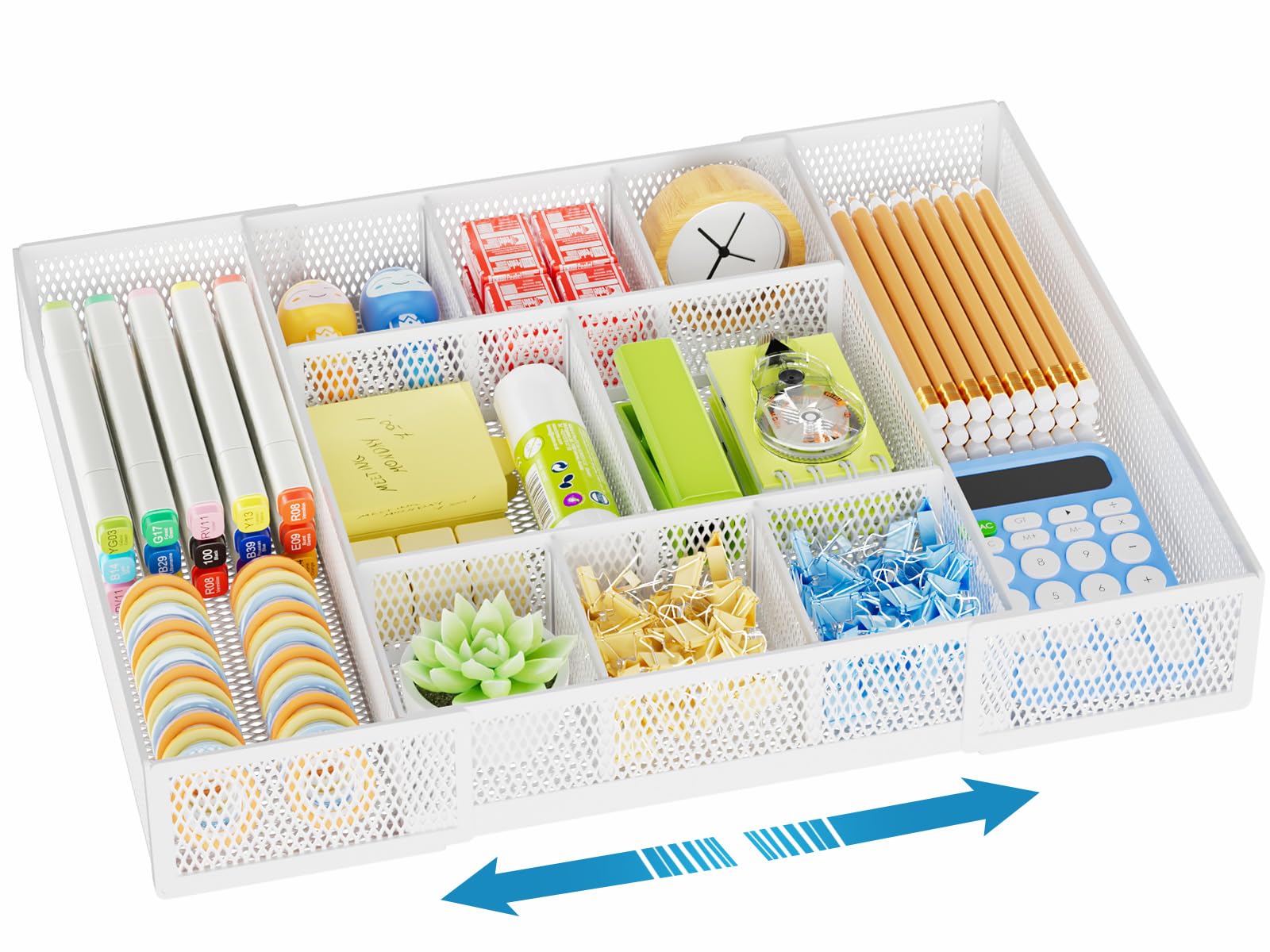 Expandable Desk Drawer Organizer with Ten Adjustable Compartments