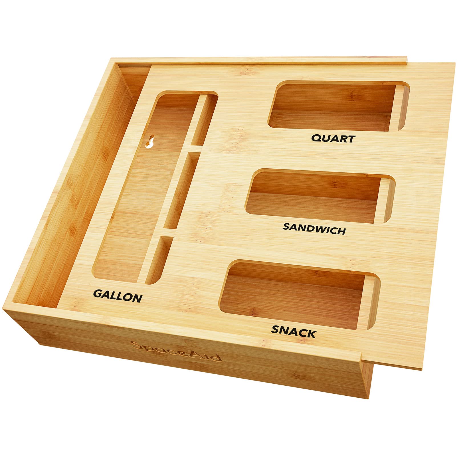 Bamboo Kitchen Drawer Bag Storage Organizer with Four Size Compartments