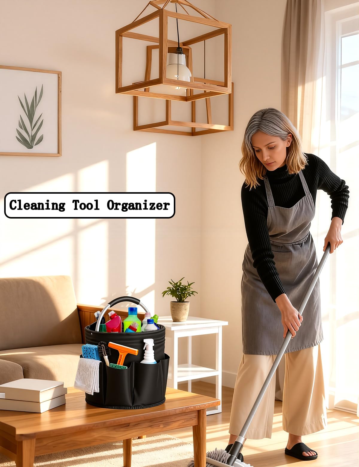 Large Foldable Cleaning Caddy with Handle and Six Storage Pockets