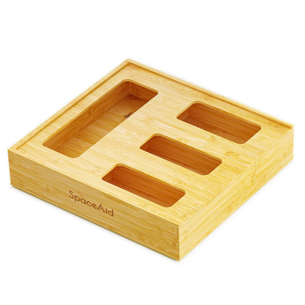 Bamboo Kitchen Drawer Bag Storage Organizer with Four Size Compartments