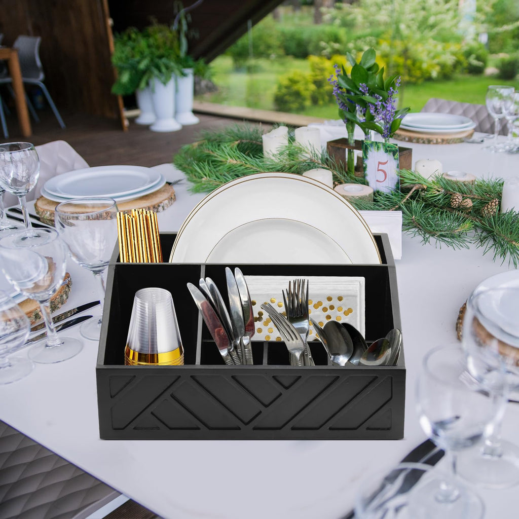 Six Compartment Wooden Utensil Caddy for Paper Plates and Cutlery