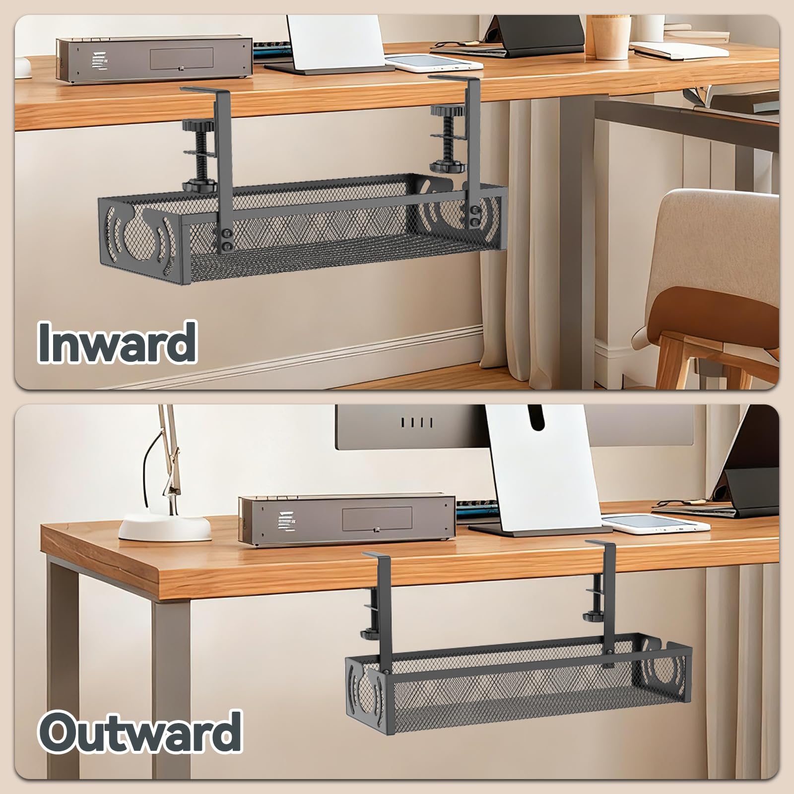 No Drill 15 Inch Under Desk Cable Management Tray