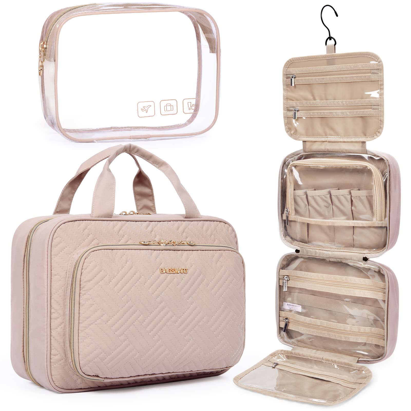Hanging Travel Toiletry and Makeup Organizer with Transparent Cosmetic Bag