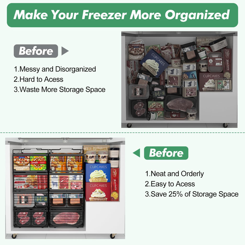 Four Pack Adjustable Stackable Freezer Organizer Bins for Chest Freezer