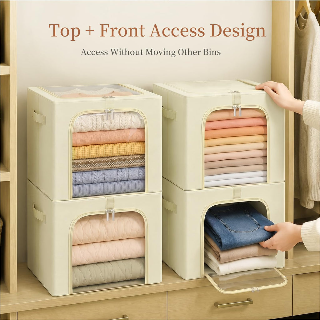 Clothes Storage Bins with Metal Frame for Closet Organization