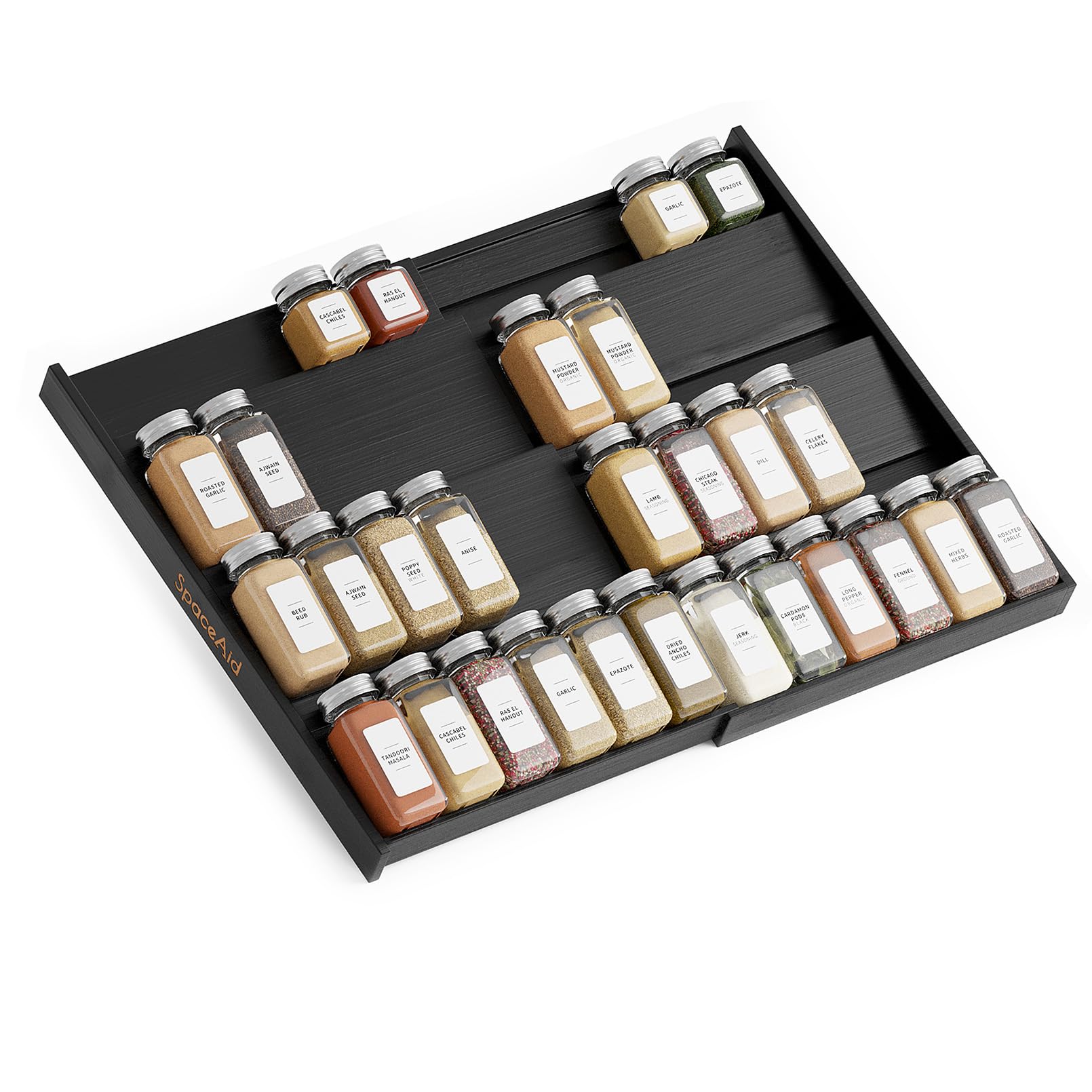 Expandable Bamboo Four Tier Spice Drawer Organizer for Kitchen Cabinet