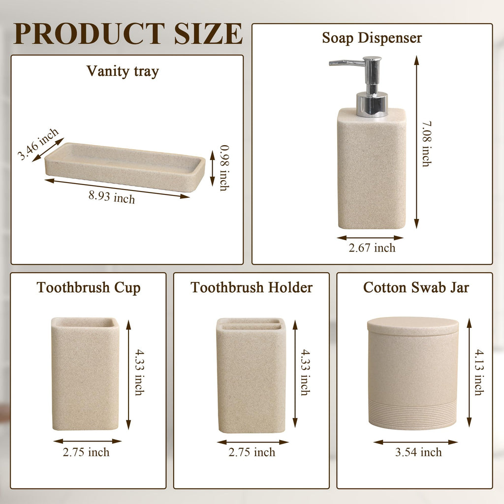 Six Piece Bathroom Accessories Set with Soap Dispenser and Vanity Tray
