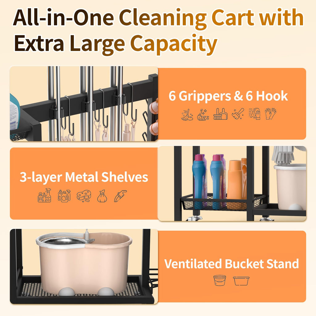 Large Capacity Broom Holder and Cleaning Supplies Organizer
