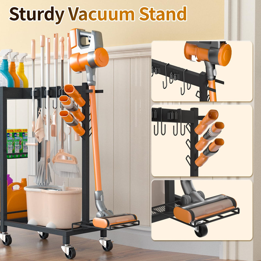 Large Capacity Broom Holder and Cleaning Supplies Organizer