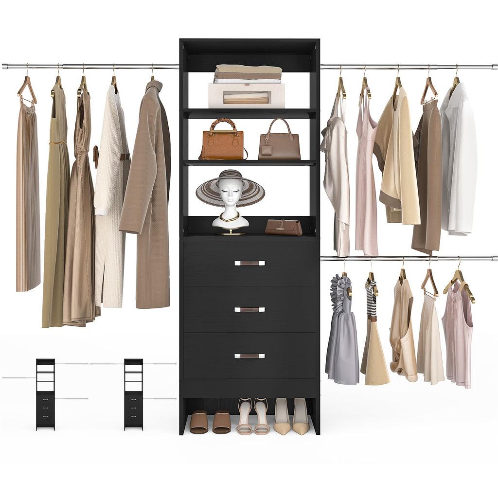 Closet Organizer System with Fabric Drawers Shelves and Garment Rack