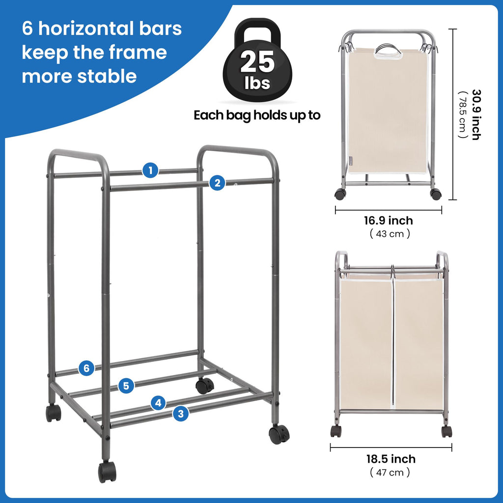 Rolling Laundry Sorter Hamper with Divided Compartments