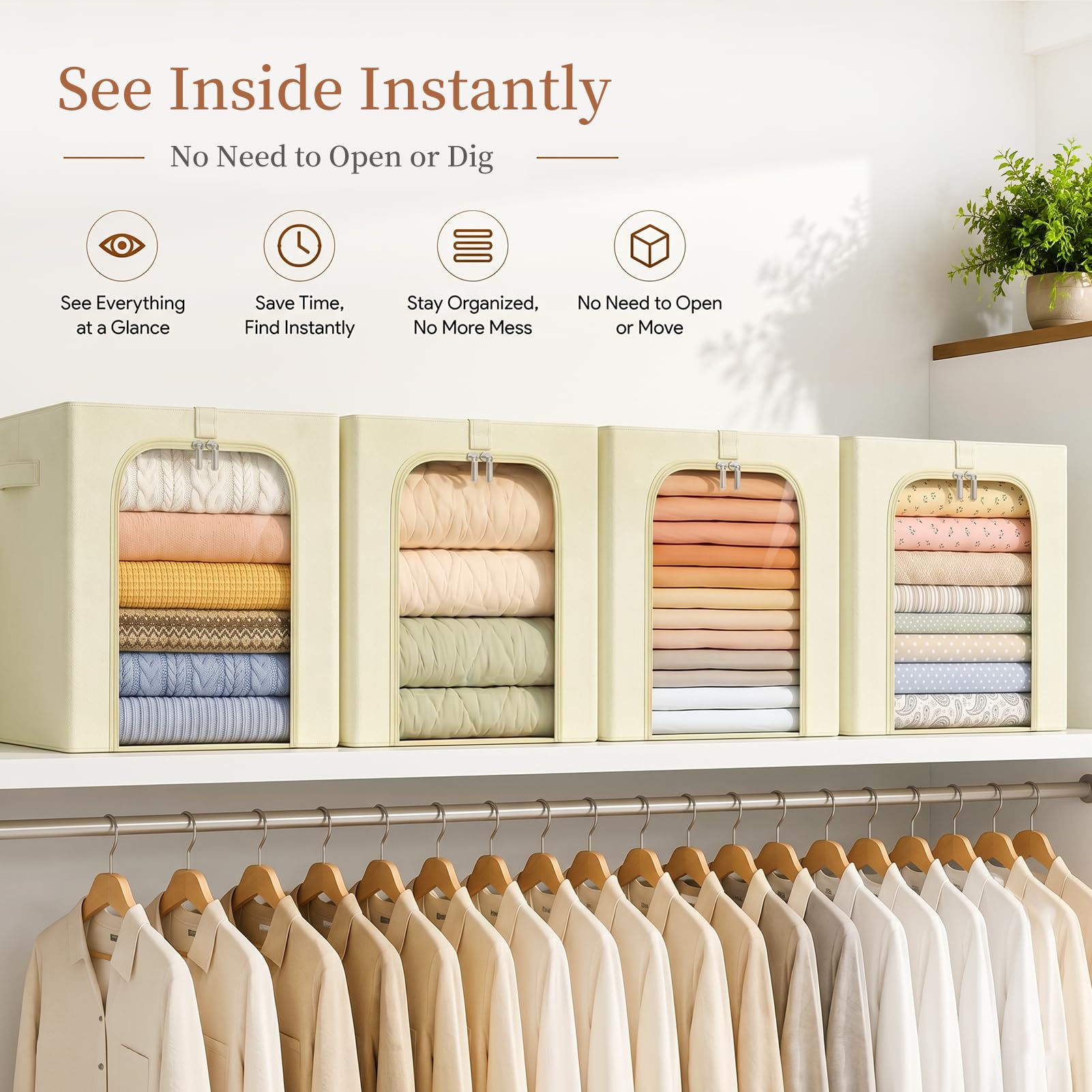 Clothes Storage Bins with Metal Frame for Closet Organization