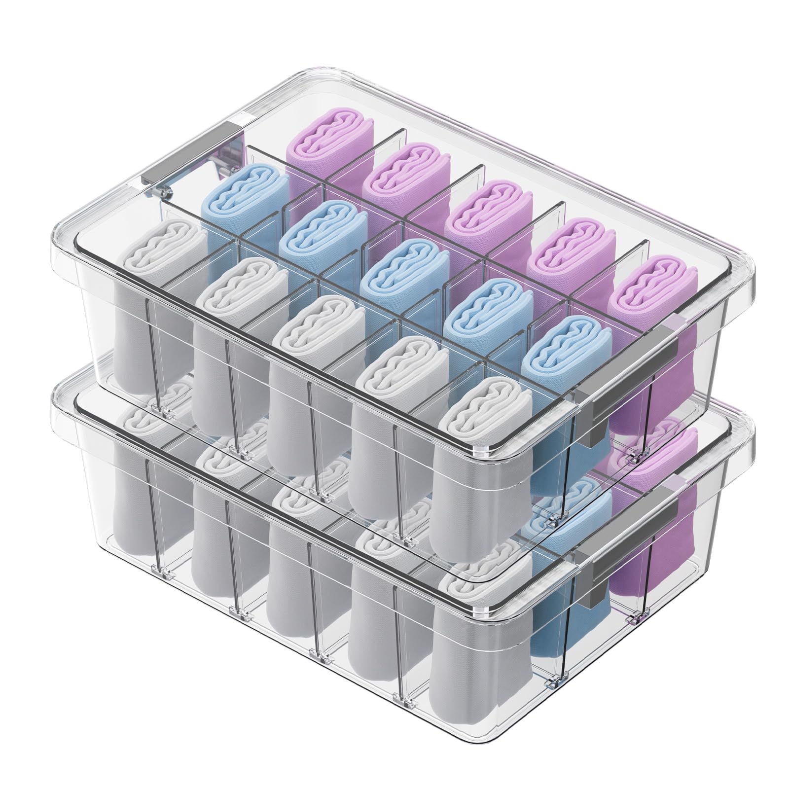 Clear Drawer Organizer with Lid for Socks Bras Underwear Ties and Belts