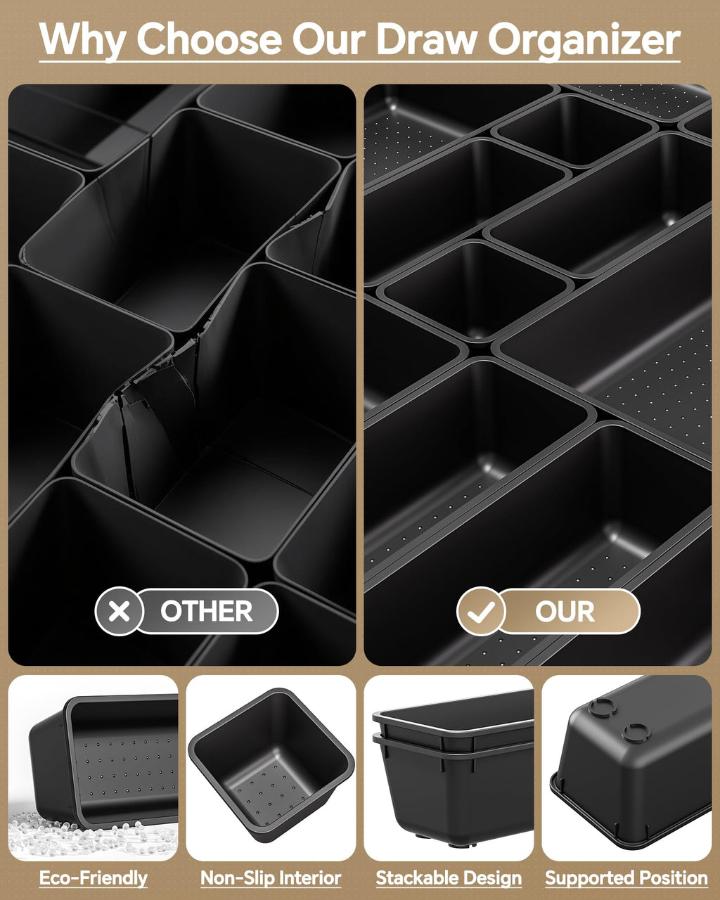 25 Piece Plastic Drawer Organizer Set for Home Storage