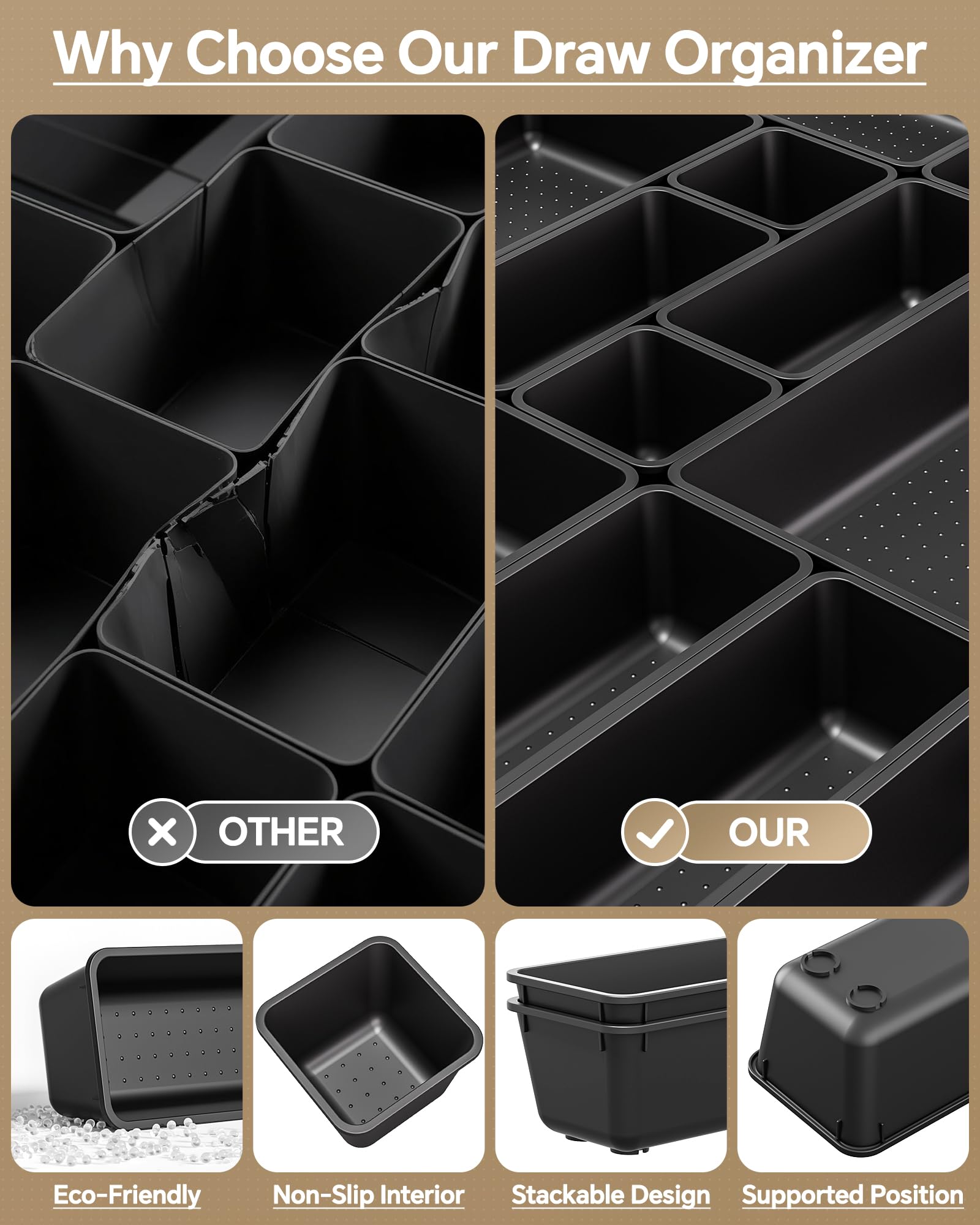 25 Piece Plastic Drawer Organizer Set for Home Storage