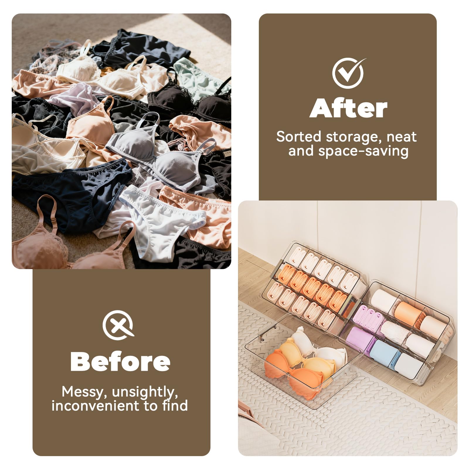 Clear Drawer Organizer with Lid for Socks Bras Underwear Ties and Belts