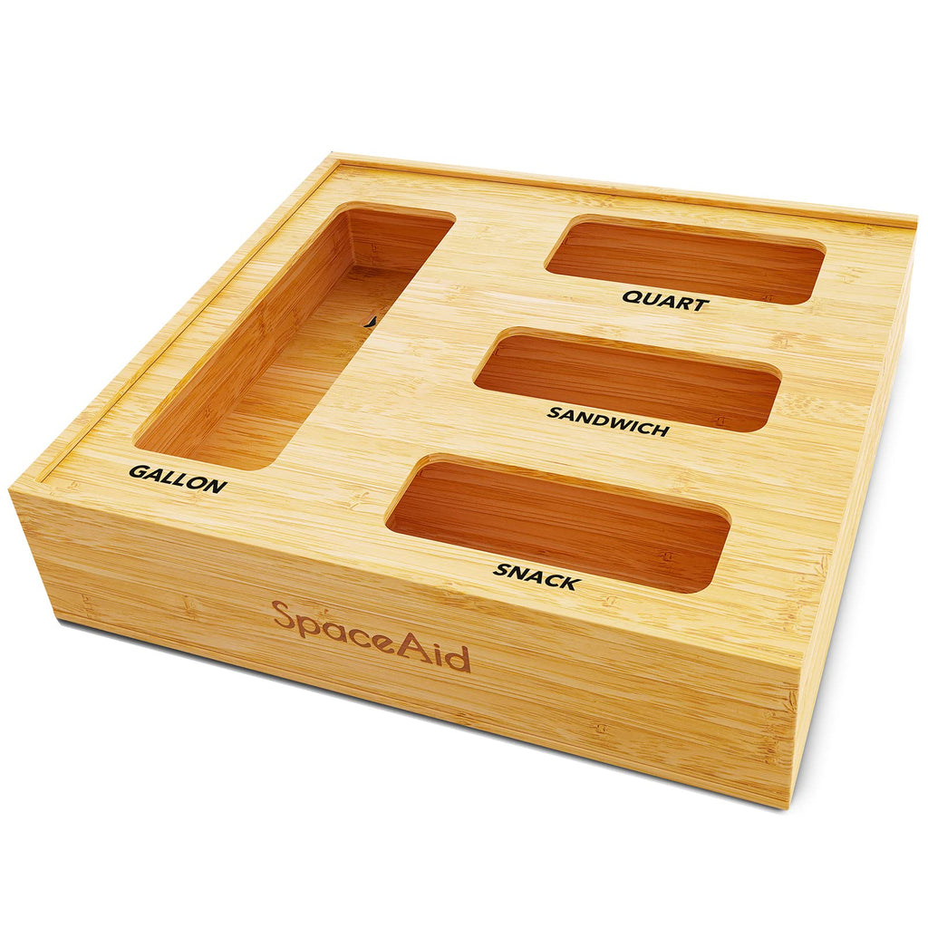 Bamboo Kitchen Drawer Bag Storage Organizer with Four Size Compartments