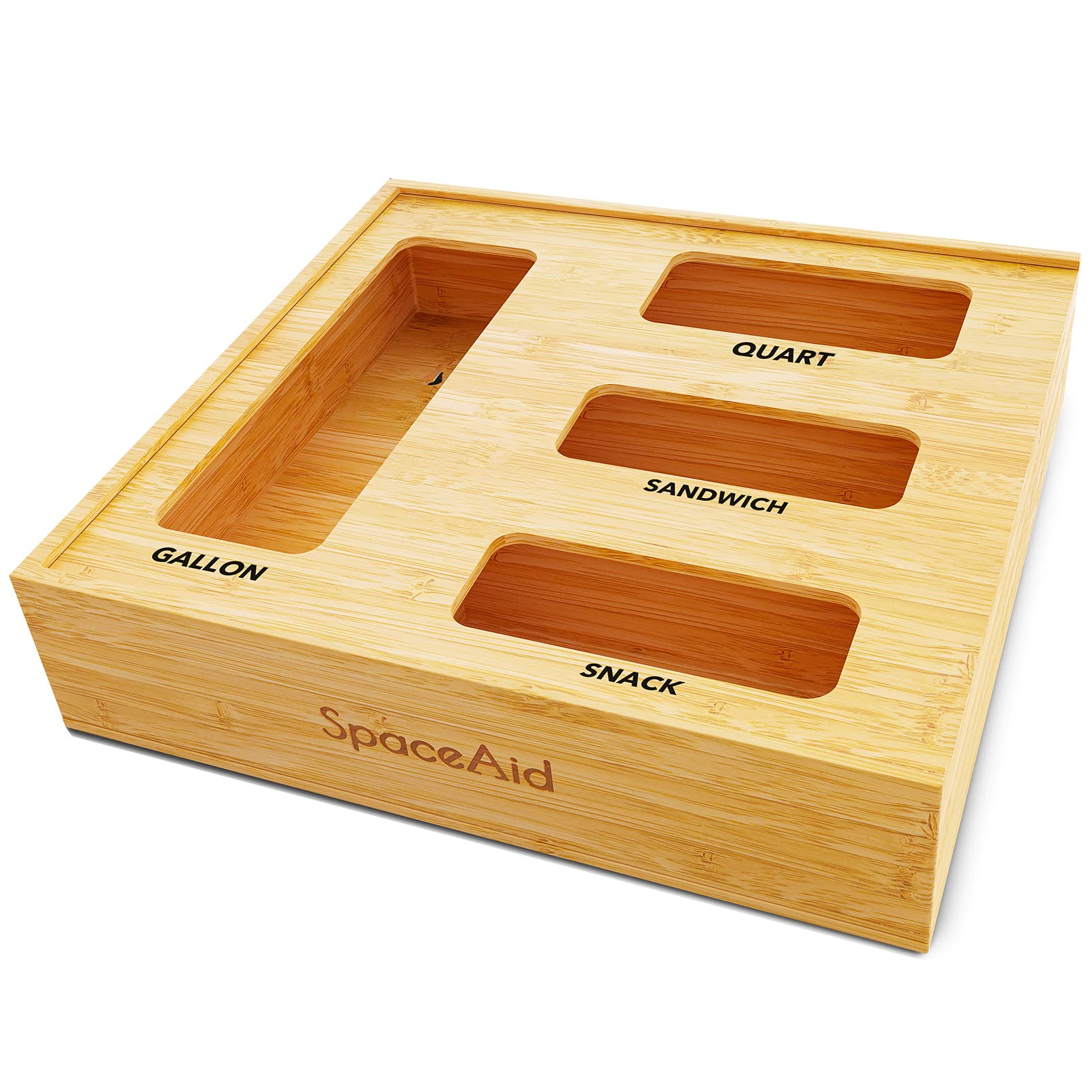 Bamboo Kitchen Drawer Bag Storage Organizer with Four Size Compartments