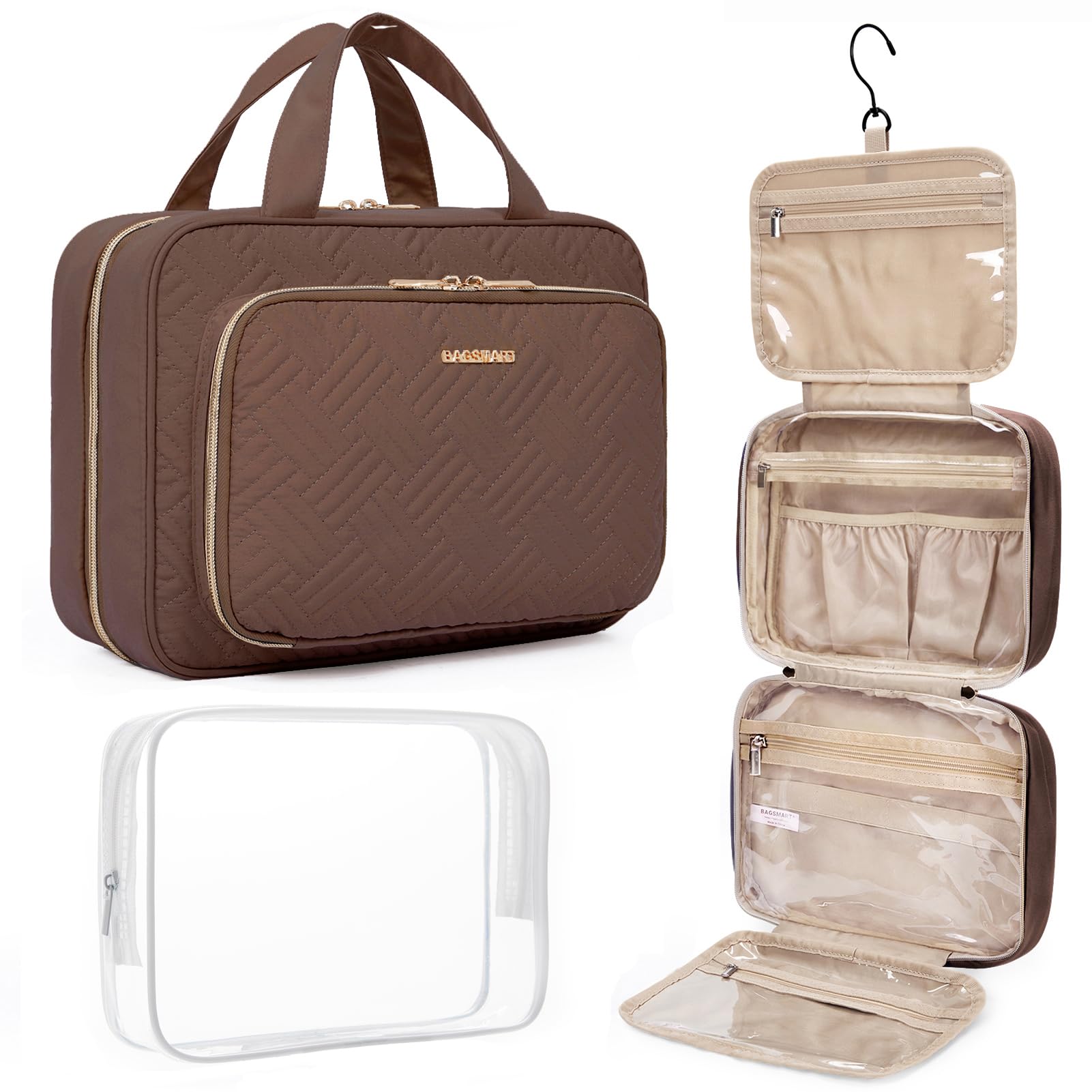 Hanging Travel Toiletry and Makeup Organizer with Transparent Cosmetic Bag