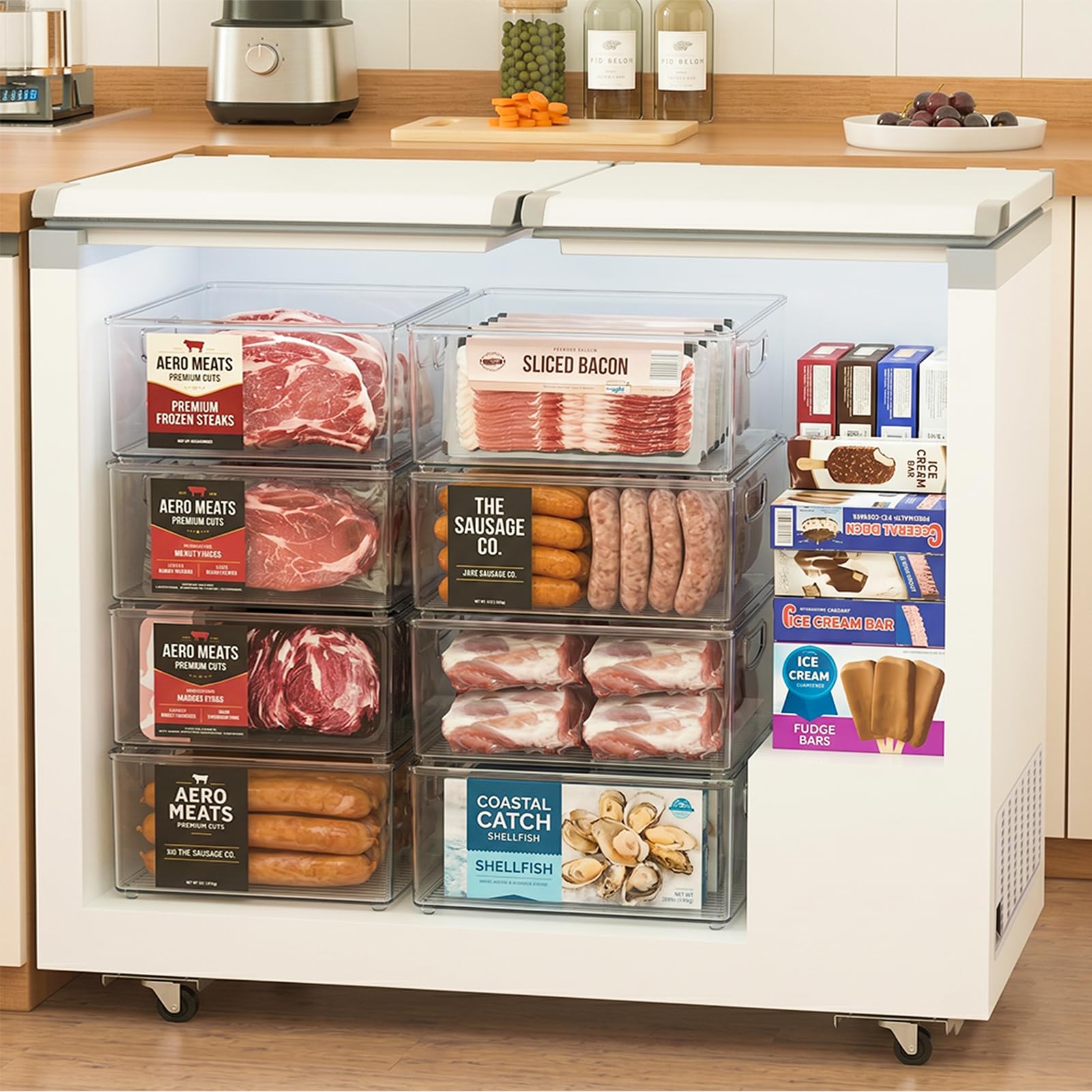 Stackable Freezer Storage Bins with Side Handles