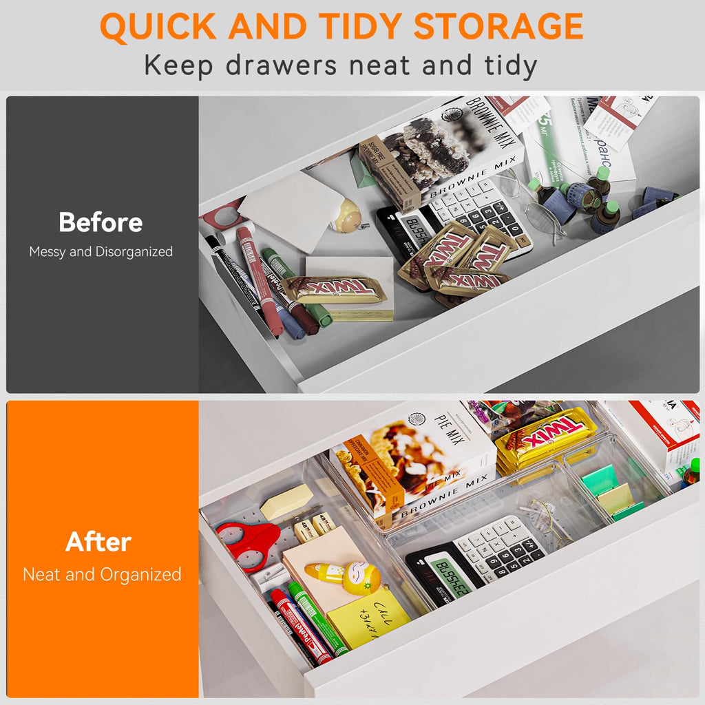 Clear Plastic Drawer Organizer Trays for Makeup Jewelry and Office Storage
