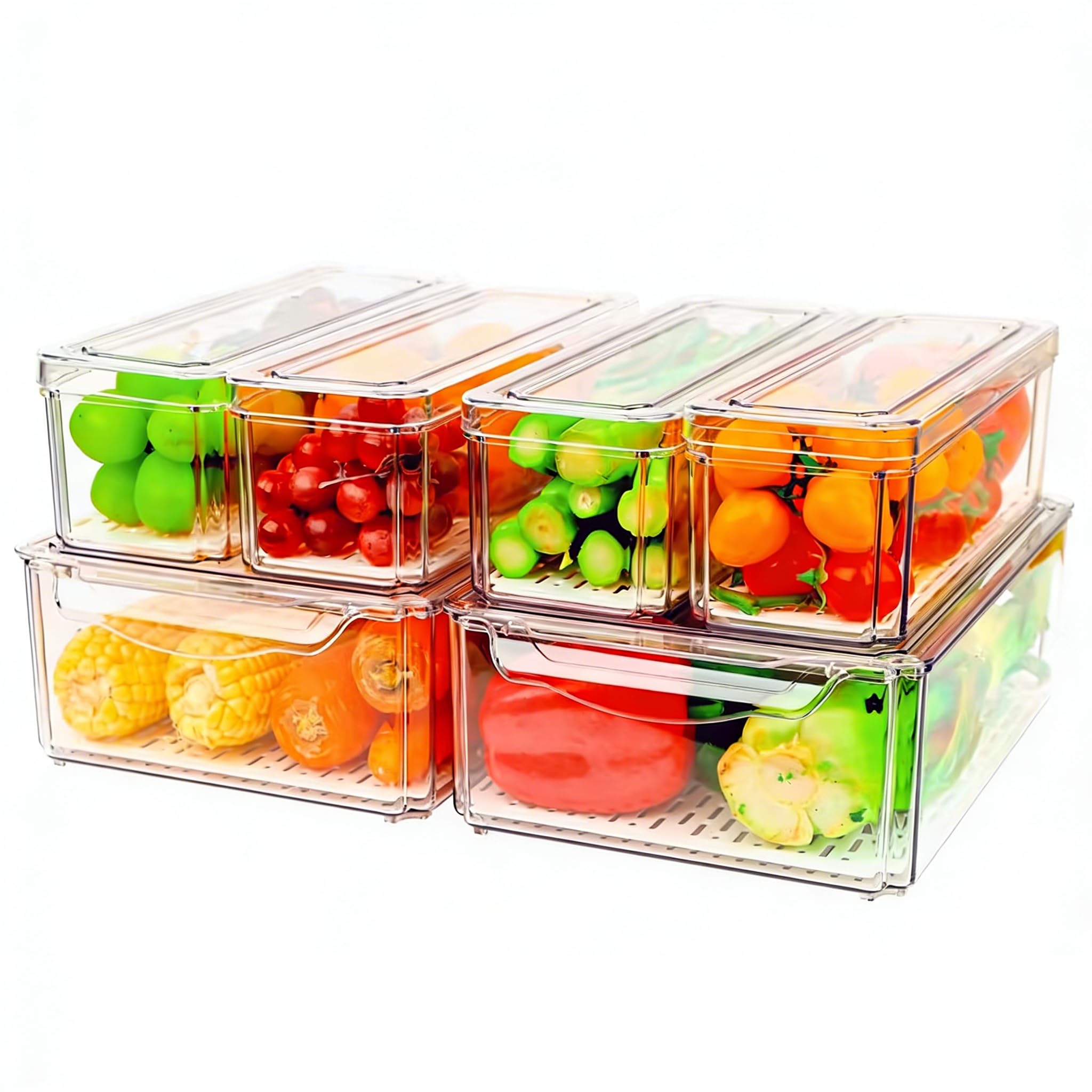 Stackable Clear Refrigerator Organizer Bins with Lids