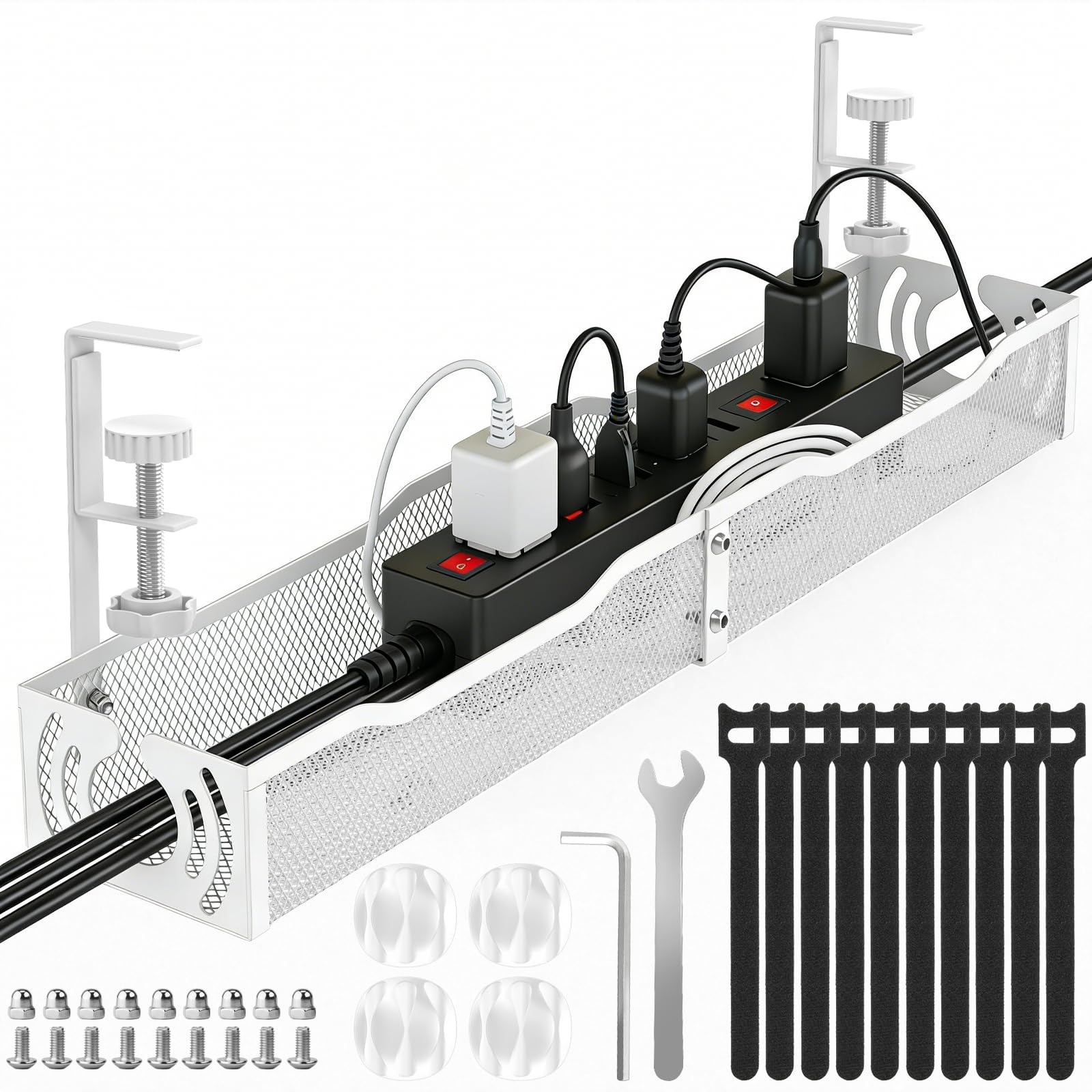 No Drill 15 Inch Under Desk Cable Management Tray