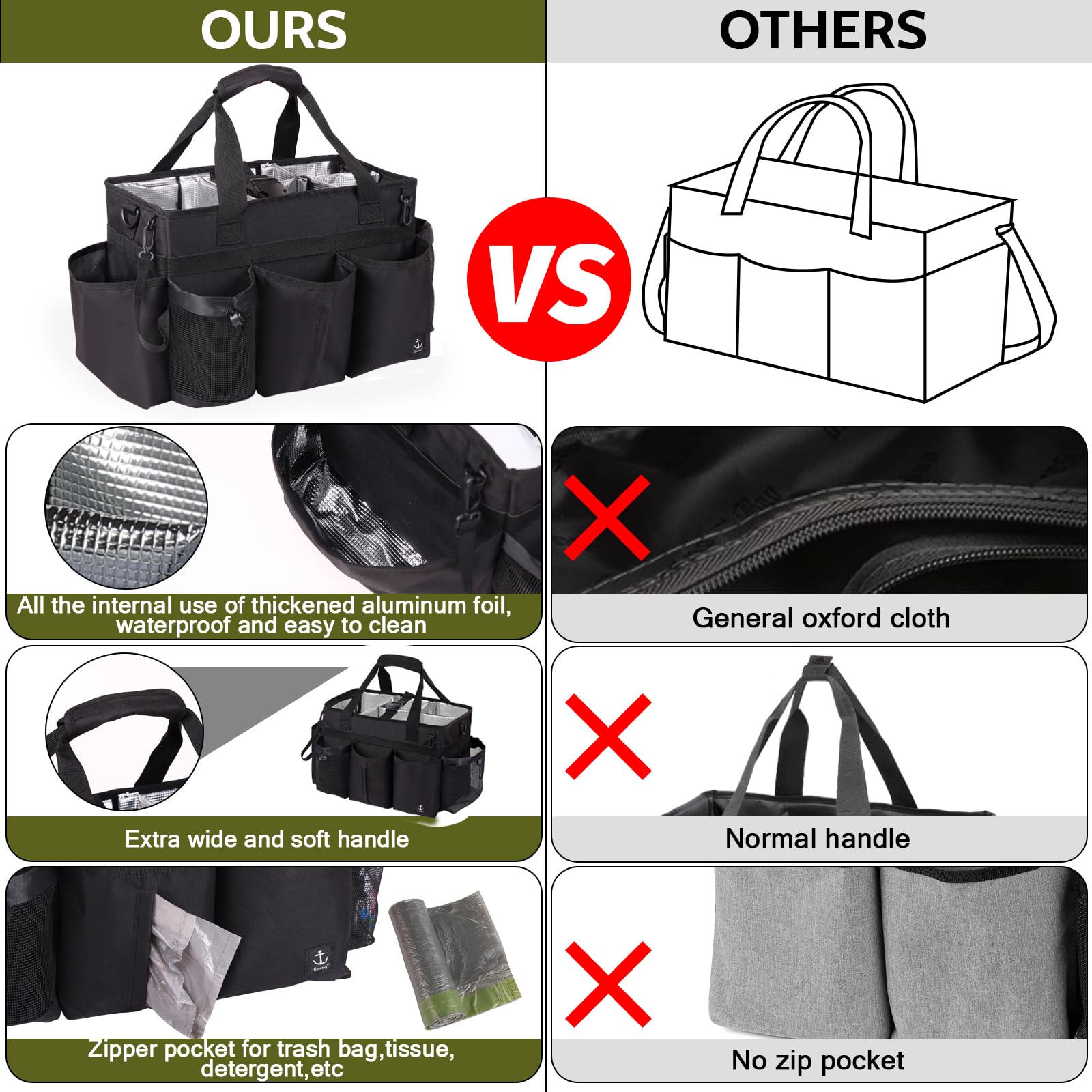 Large Wearable Cleaning Caddy Bag with Detachable Divider and Straps