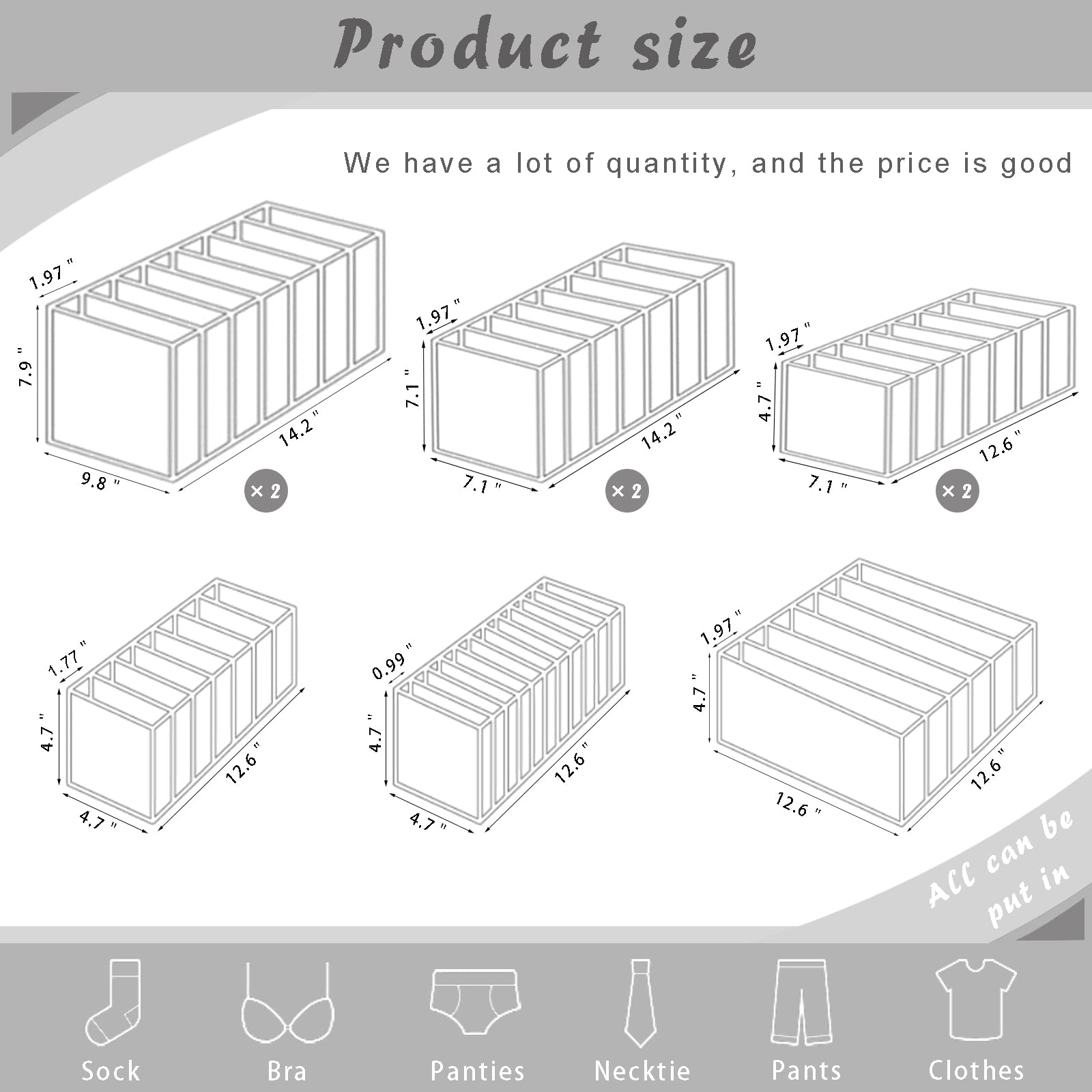 Six Pack Washable Clothes Drawer Organizers with Foldable Compartments