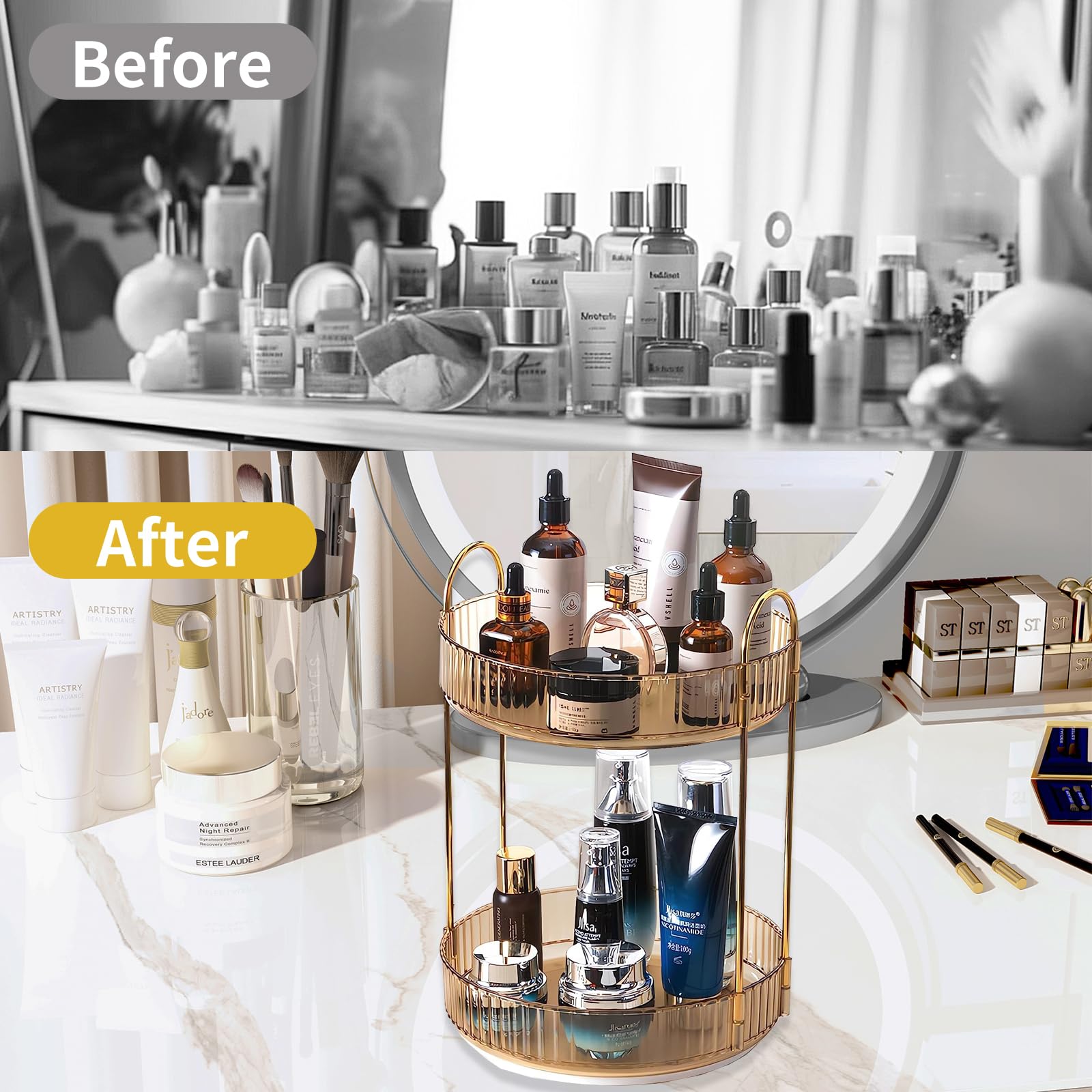 Large Capacity 360 Degree Rotating Makeup and Skincare Organizer