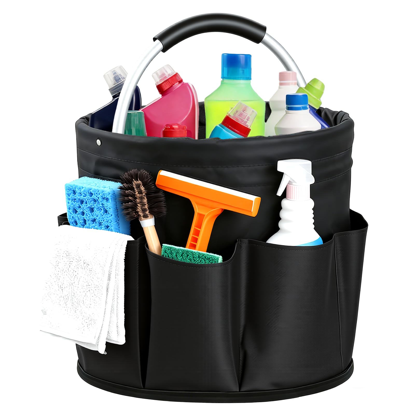 Large Foldable Cleaning Caddy with Handle and Six Storage Pockets