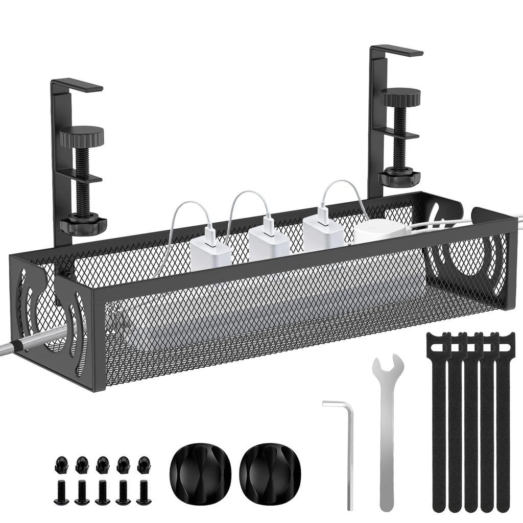 No Drill 15 Inch Under Desk Cable Management Tray