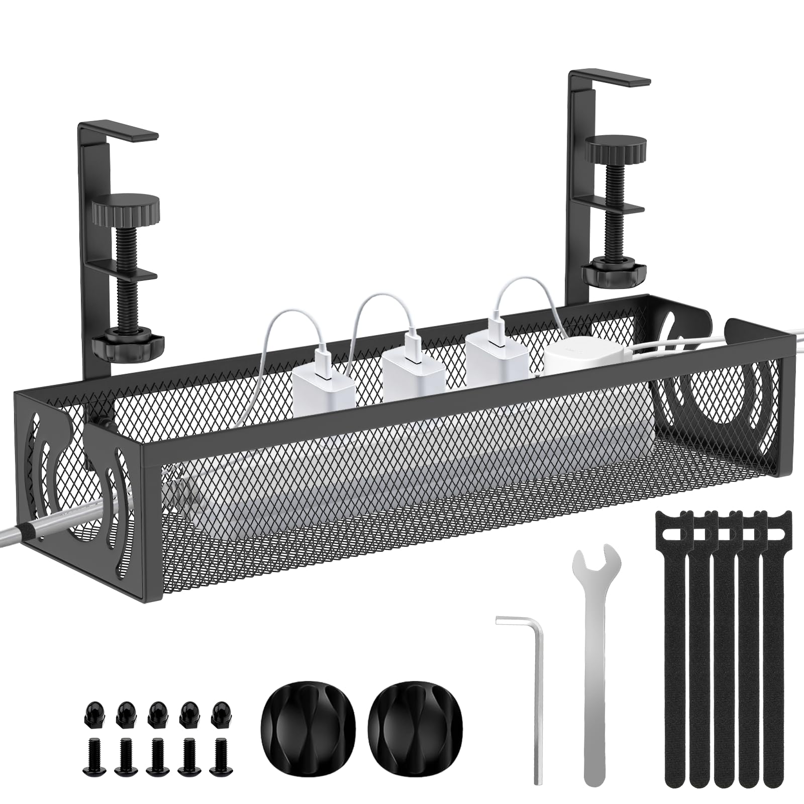 No Drill 15 Inch Under Desk Cable Management Tray