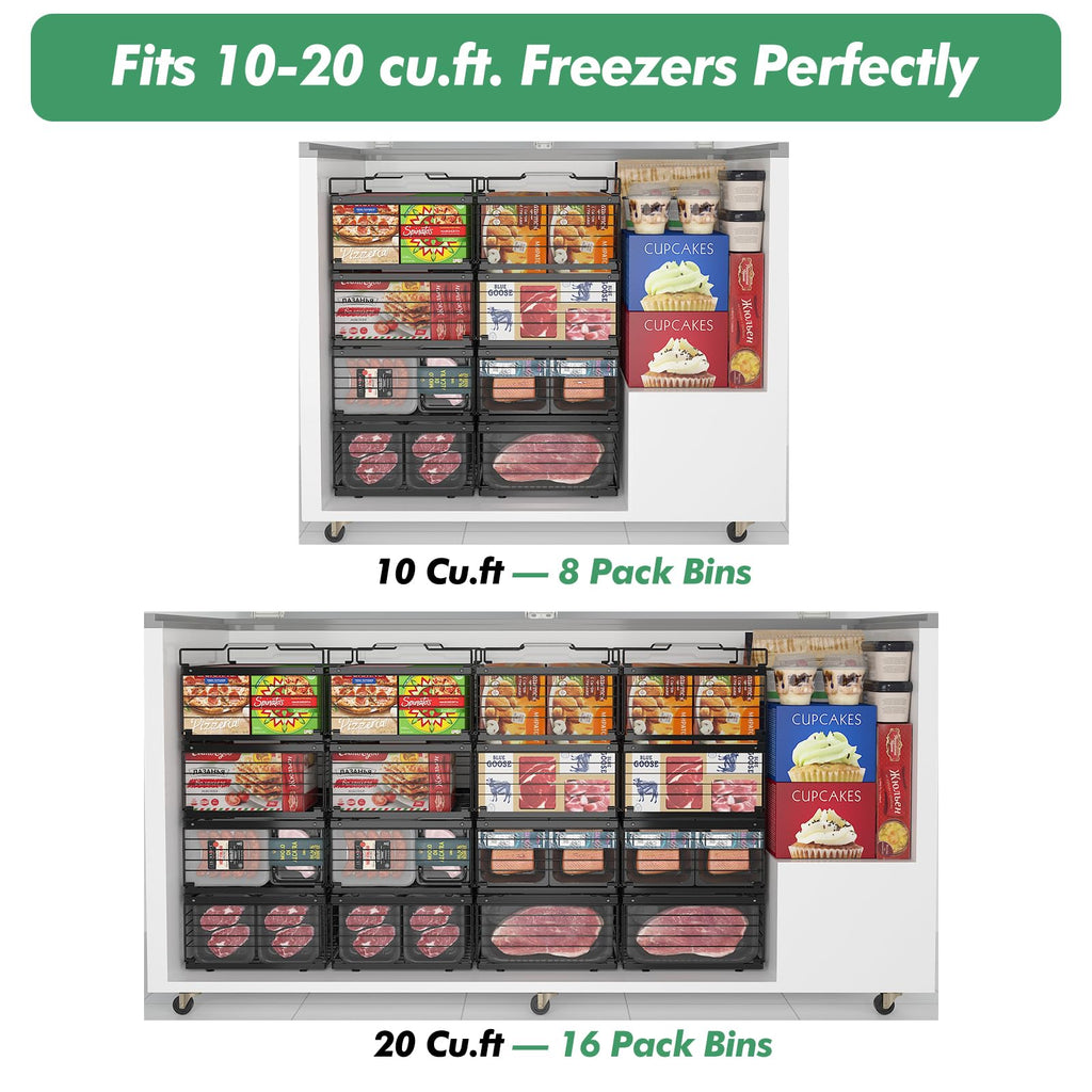 Four Pack Adjustable Stackable Freezer Organizer Bins for Chest Freezer
