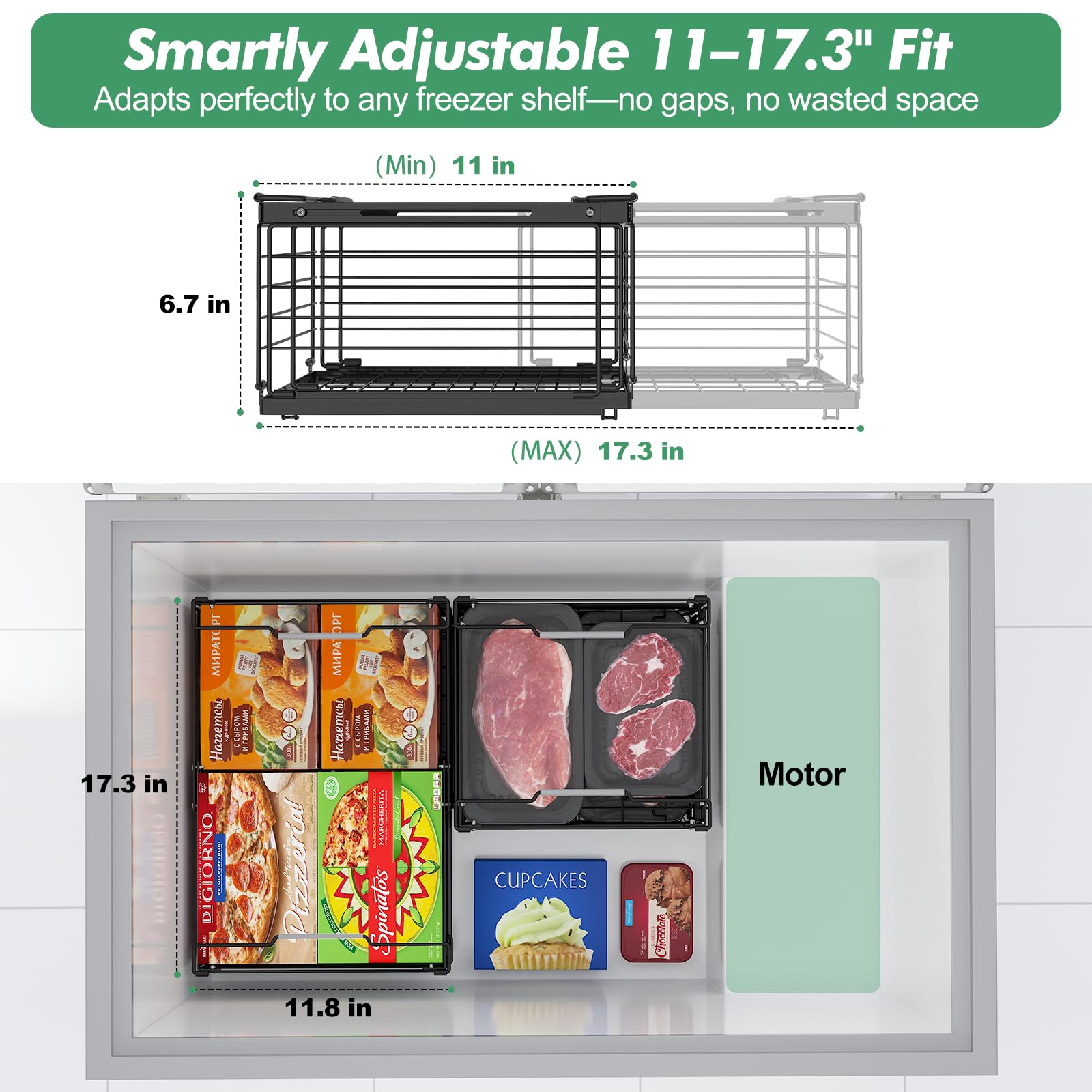Four Pack Adjustable Stackable Freezer Organizer Bins for Chest Freezer