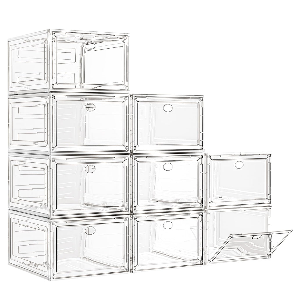 Sturdy Clear Stackable Shoe Storage Boxes with Magnetic Doors
