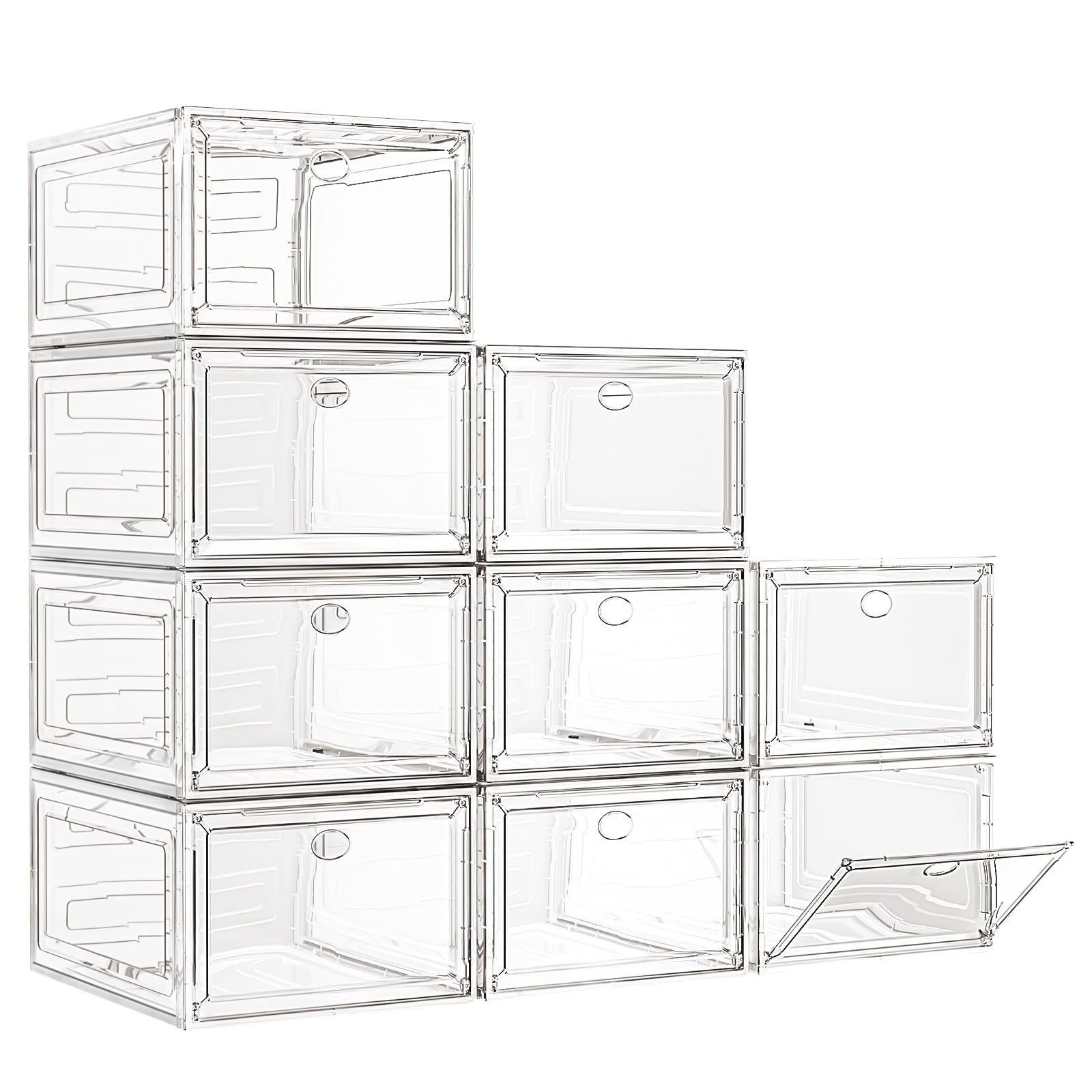 Sturdy Clear Stackable Shoe Storage Boxes with Magnetic Doors