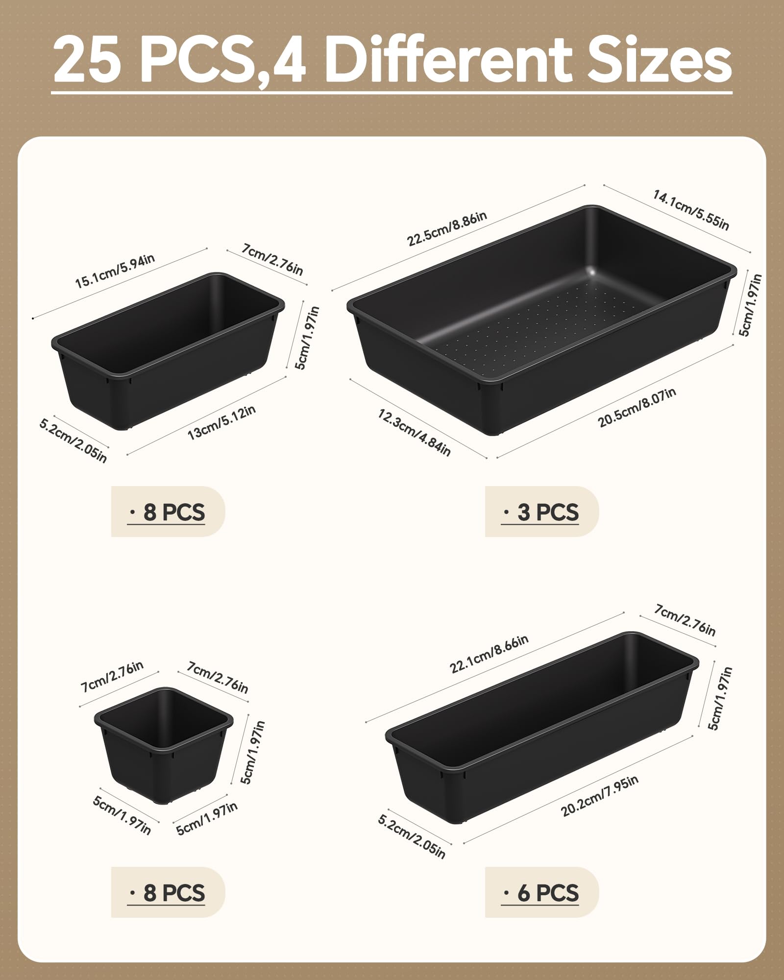 25 Piece Plastic Drawer Organizer Set for Home Storage