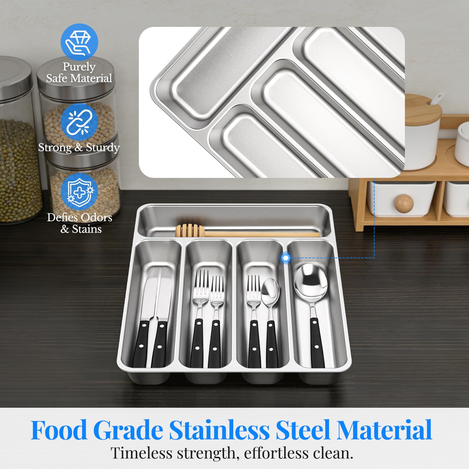 Stainless Steel Silverware and Cutlery Organizer