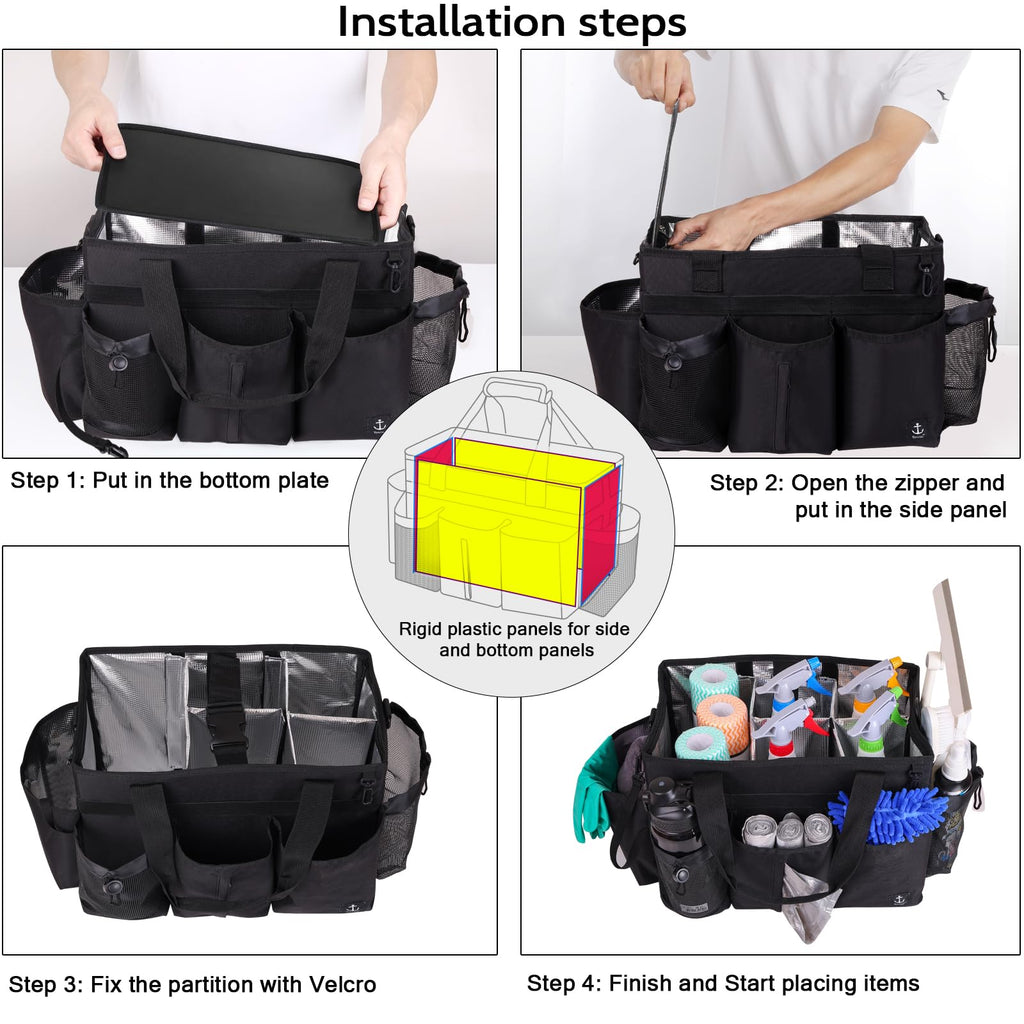 Large Wearable Cleaning Caddy Bag with Detachable Divider and Straps