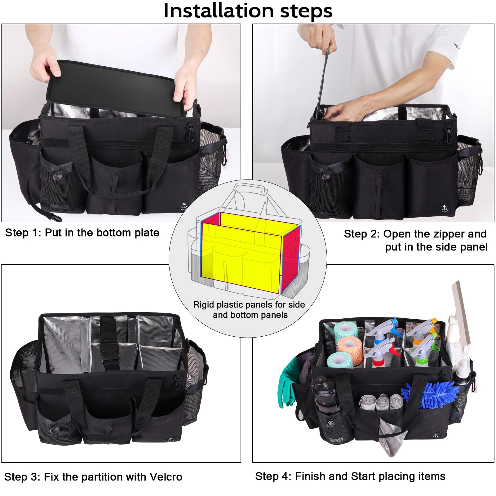 Large Wearable Cleaning Caddy Bag with Detachable Divider and Straps
