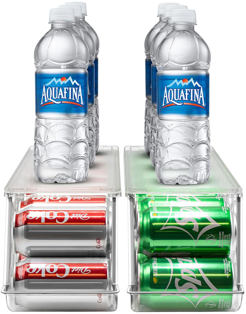 Four Pack Stackable Clear Refrigerator Can Organizers with 12 Can Capacity
