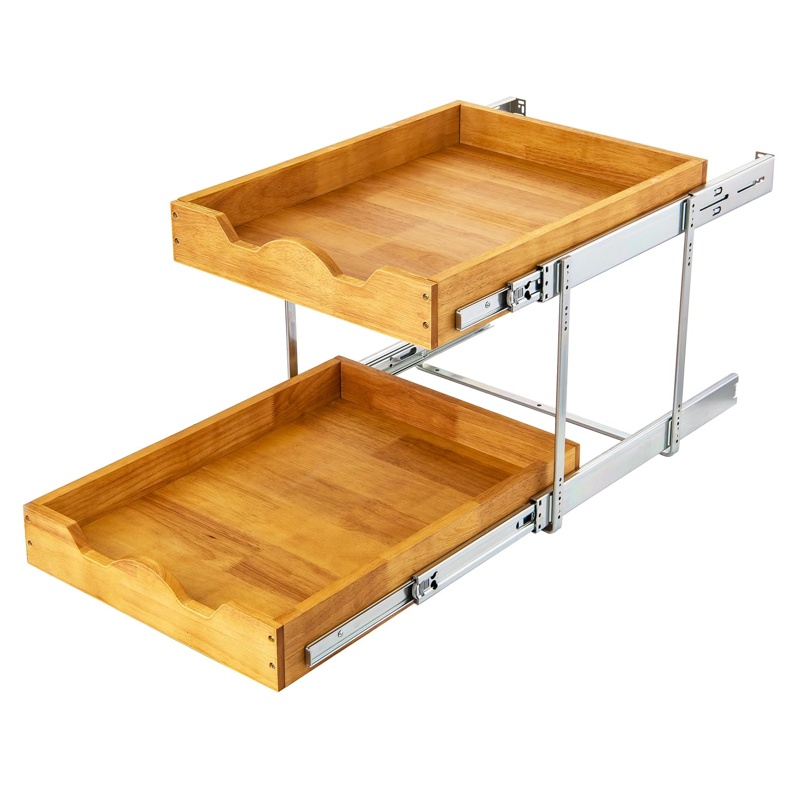 Two Tier Pull Out Cabinet Organizer with Wood Drawer