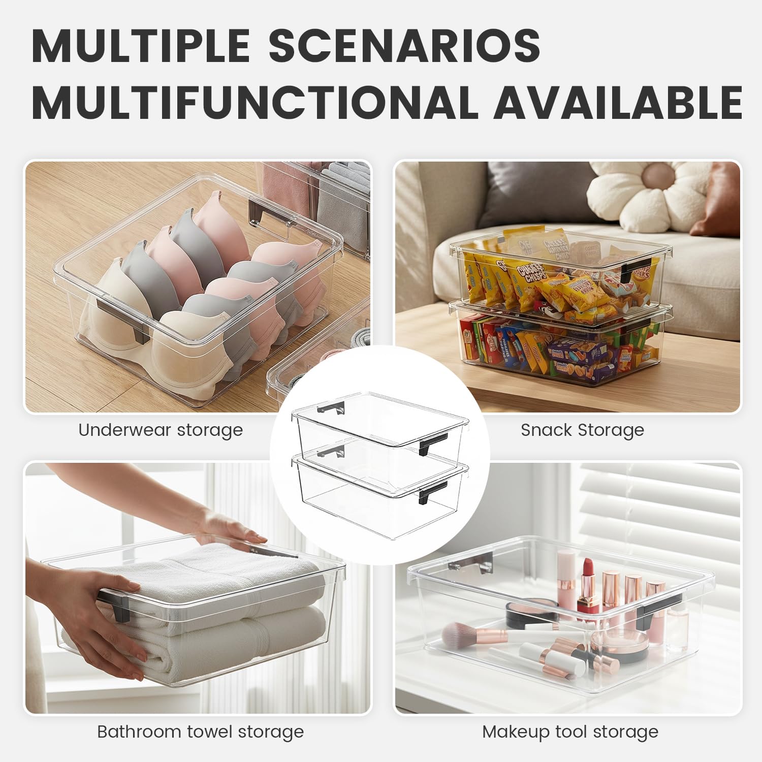 Clear Drawer Organizer with Lid for Socks Bras Underwear Ties and Belts