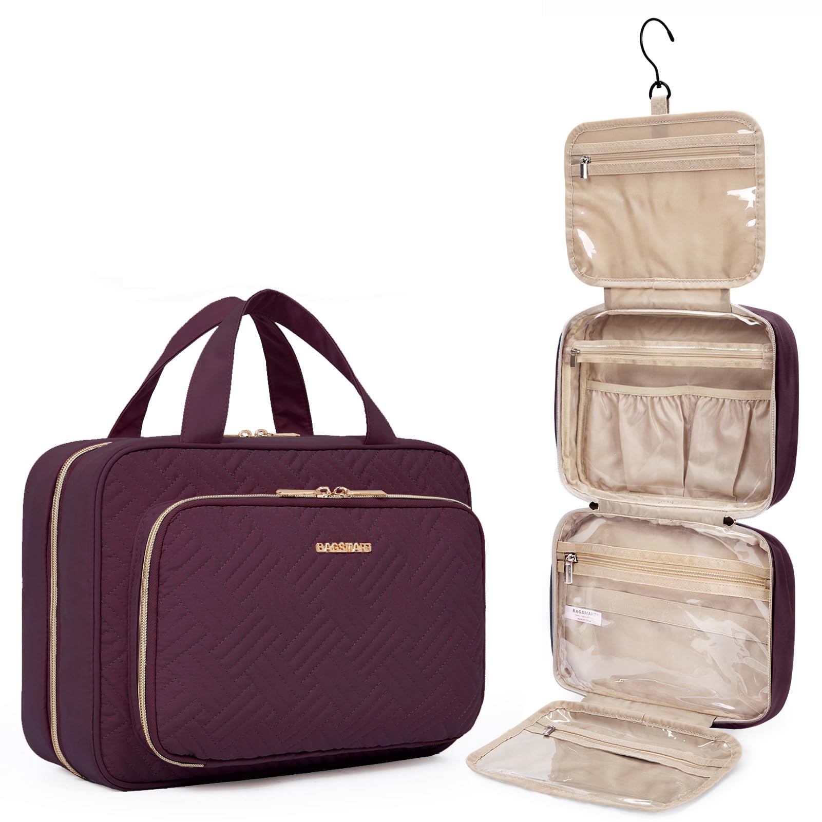 Hanging Travel Toiletry and Makeup Organizer with Transparent Cosmetic Bag